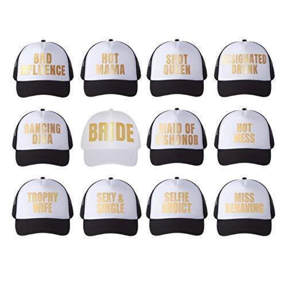 5237 Bachelorette Trucker Hats I 12 Pack I 1 Bride Hat 11 Bride Tribe Hats